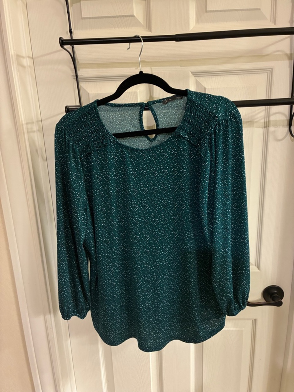 Adrianna Papell Teal Speckled Long-Sleeve Blouse